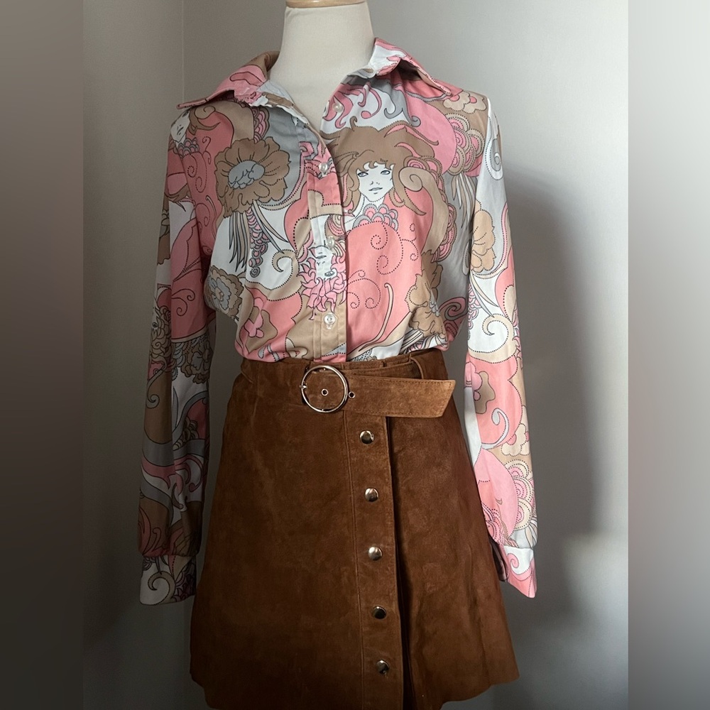 Vintage art Noveau print blouse top sz small